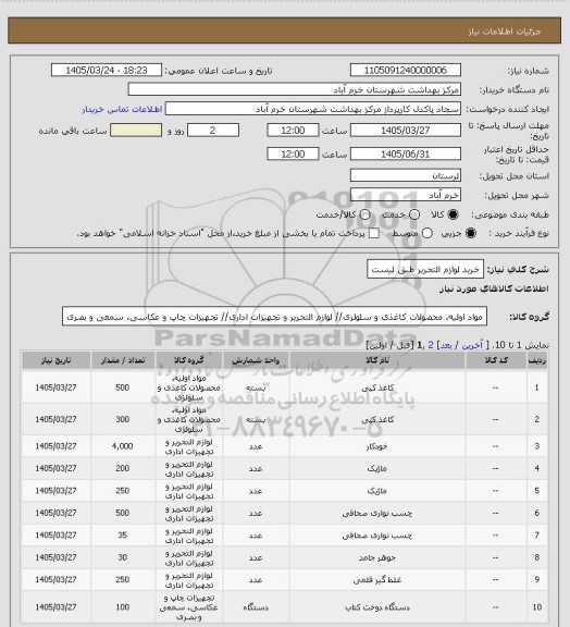استعلام خرید لوازم التحریر طبق لیست