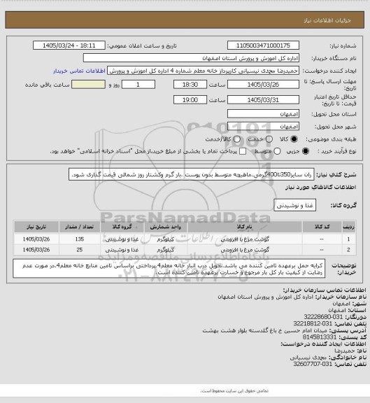 استعلام ران سایز350تا400گرمی.ماهیچه متوسط بدون پوست .بار گرم وکشتار روز شمالی قیمت گذاری شود.