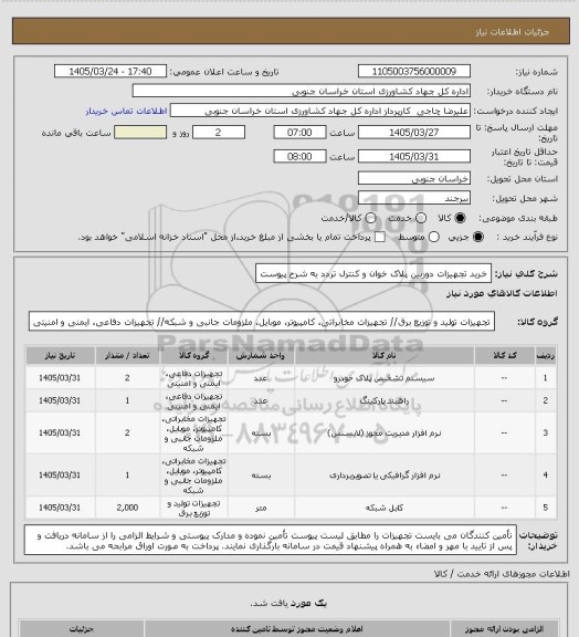 استعلام خرید تجهیزات دوربین پلاک خوان و کنترل تردد به شرح پیوست