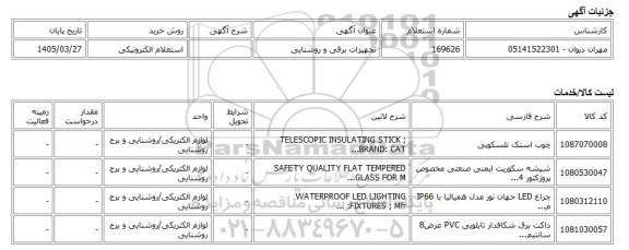 استعلام الکترونیکی، تجهیزات برقی و روشنایی