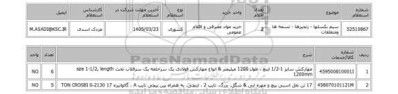 استعلام سیم بکسلها - زنجیرها - تسمه ها ومتعلقات