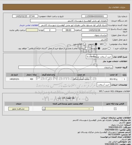 استعلام خرید آسفالت توبیکا0.19mm