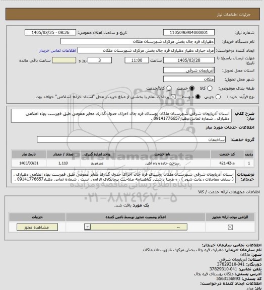 استعلام استان آذربایجان شرقی شهرستان ملکان روستای قره چال اجرای جدول گذاری معابر عمومی  طبق فهرست بهاء اعلامی دهیاری ، شماره تماس دهیار09141776657 .