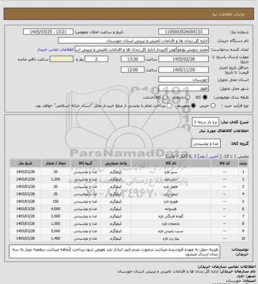 استعلام تره بار درجه 1