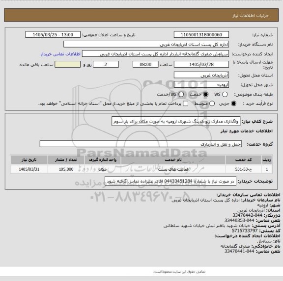 استعلام واگذاری مدارک ژئو کدینگ شهری ارومیه به صورت مکان برای بار سوم
