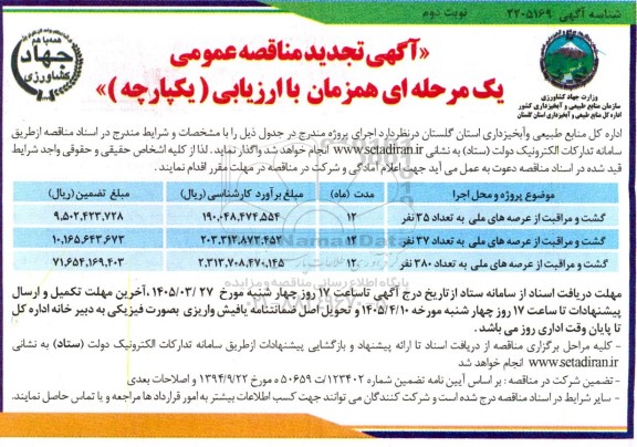 مناقصه گشت و مراقبت از عرصه های ملی تجدید - نوبت دوم