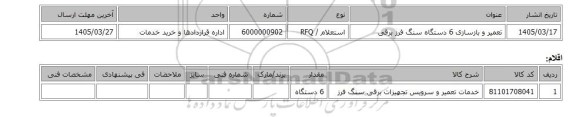 استعلام، تعمیر و بازسازی 6 دستگاه سنگ فرز برقی