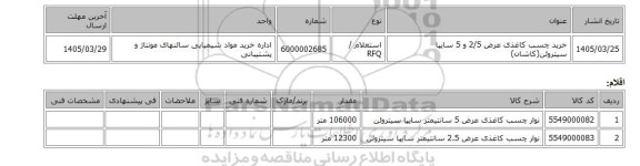 استعلام، خرید چسب کاغذی عرض 2/5 و 5 سایپا سیتروئن(کاشان)