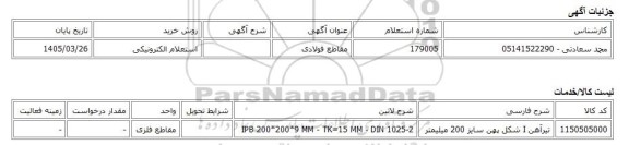 استعلام الکترونیکی، مقاطع فولادی
