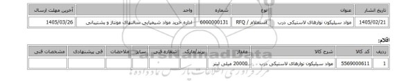 استعلام، مواد سیلیکون نوارهای لاستیکی درب