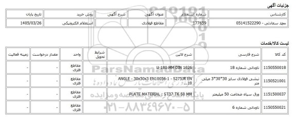 استعلام الکترونیکی، مقاطع فولادی