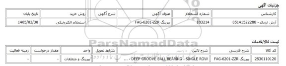 استعلام الکترونیکی، بیرینگ FAG-6201-ZZR