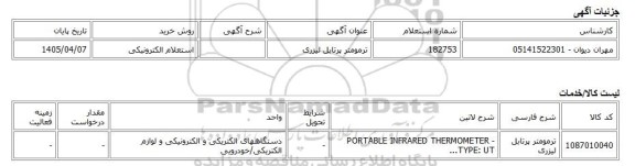 استعلام الکترونیکی، ترمومتر پرتابل لیزری