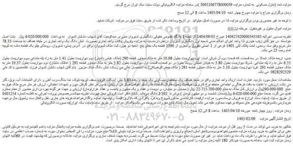 مزایده فروش یکباب واحد تجاری بصورت  شش دانگ یک واحد تجاری در طبقه همکف به مساحت 78.33 متر مربع 