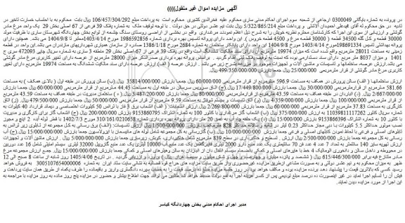 مزایده ملک به شماره پلاک 39 فرعی از 67 اصلی