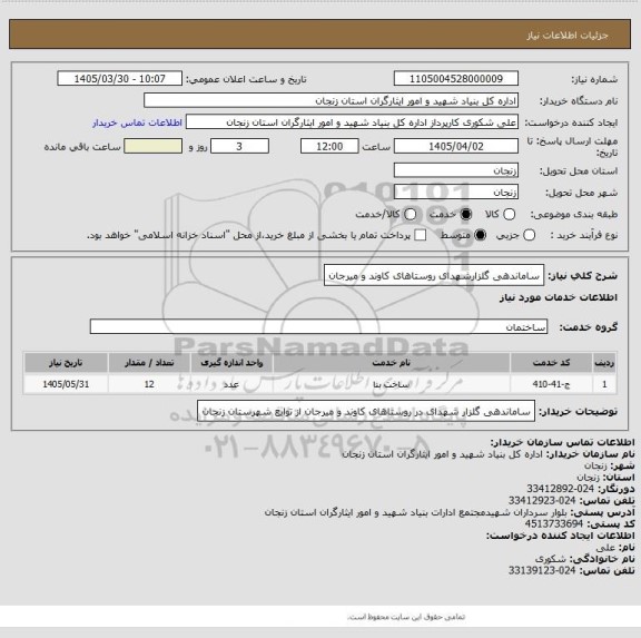 استعلام ساماندهی گلزارشهدای روستاهای کاوند و میرجان