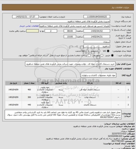 استعلام خرید دستمال کاغدی حوله ای ، توالت،رومیزی، جهت شرکت پخش فرآورده های نفتی منطقه شاهرود