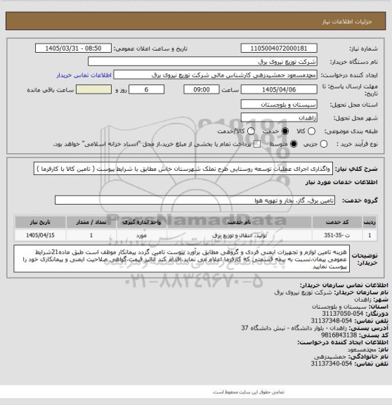 استعلام واگذاری اجرای عملیات توسعه روستایی طرح تملک شهرستان خاش مطابق با شرایط پیوست ( تامین کالا با کارفرما )