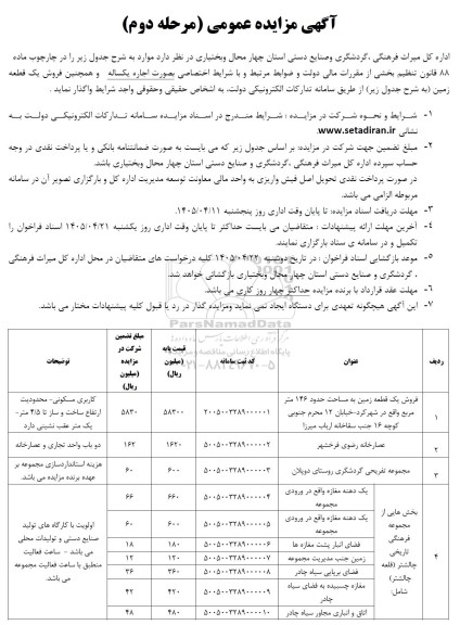 مزایده فروش یک قطعه زمین ...
