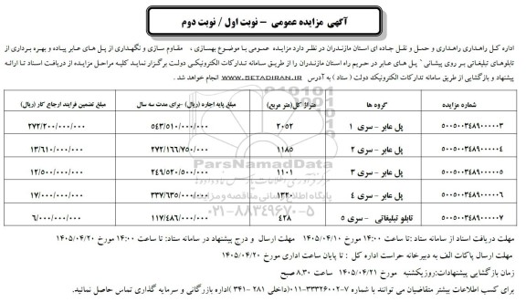 مزایده و مناقصه بهسازی مقاوم سازی و نگهداری از پل های عابر پیاده و بهره برداری از تابلوهای تبلیغاتی بر روی پیشانی پل های عابر