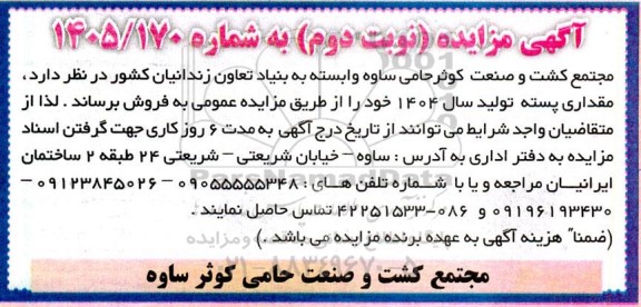 آگهی مزایده فروش  مقداری پسته 