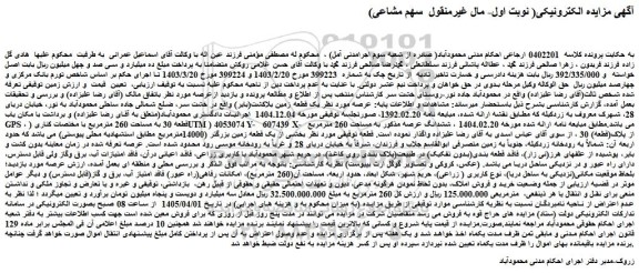 مزایده یک قطعه زمین بلاکشت(بایر)