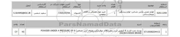 استعلام لوازم ایمنی وآتش نشانی- لوازم پزشکی وبیمارستانی