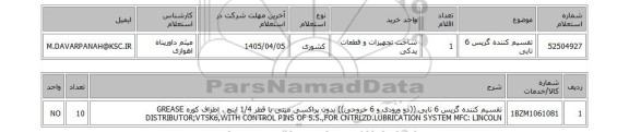استعلام تقسیم کننده گریس 6 تایی