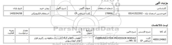استعلام الکترونیکی، کارت ارتباطی CP