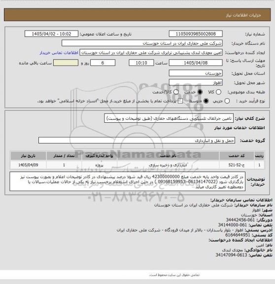استعلام تامین جراثقال تلسکوپی دستگاههای حفاری (طبق توضیحات و پیوست)