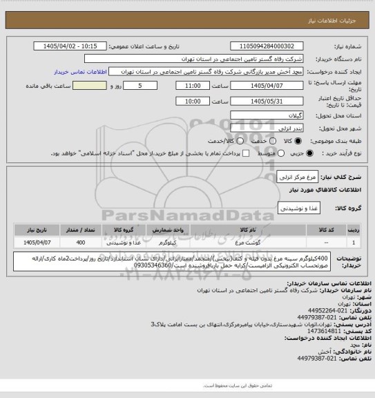 استعلام مرغ مرکز انزلی