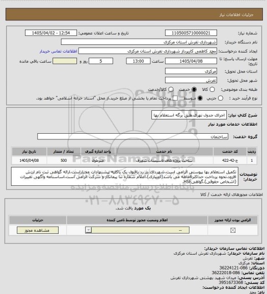 استعلام اجرای جدول نهری طبق برگه استعلام بها