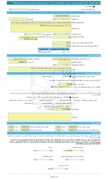 مناقصه، مناقصه عمومی همزمان با ارزیابی (یکپارچه) دو مرحله ای خرید کلید مینیاتوری هوشمند محدود کننده 26-1405