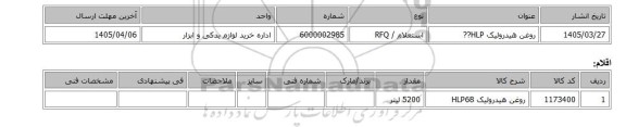 استعلام، روغن ‎هیدرولیک‏ ‎HLP??‏