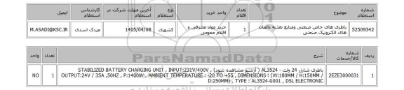 استعلام باطری های خاص صنعتی ومنابع تغذیه والمان های الکترونیک صنعتی