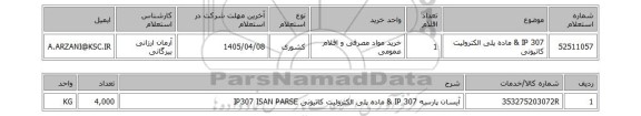 استعلام IP 307 & ماده پلی الکترولیت کاتیونی
