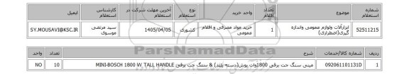 استعلام ابزارآلات ولوازم عمومی واندازه گیری(اضطراری)