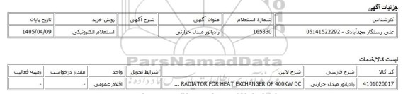 استعلام الکترونیکی، رادیاتور مبدل حرارتی