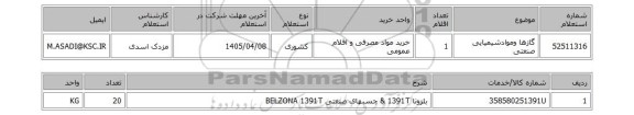 استعلام گازها وموادشیمیایی صنعتی