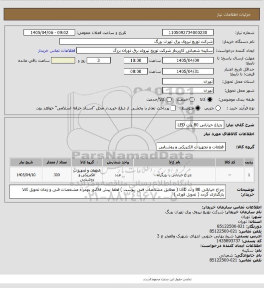 استعلام چراغ خیابانی 80 وات LED