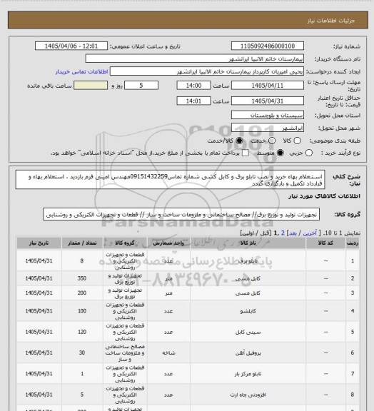 استعلام اسـتـعلام بهاء خرید و نصب تابلو برق و کابل کشی
شماره تماس09151432259مهندس امینی
فرم بازدید ، استعلام بهاء و قرارداد تکمیل و بارگزاری گردد