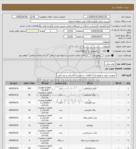 استعلام لوازم برقی
