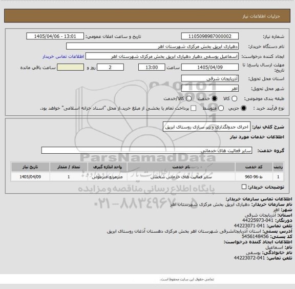 استعلام اجرای جدولگذاری و زیر سازی روستای ابریق