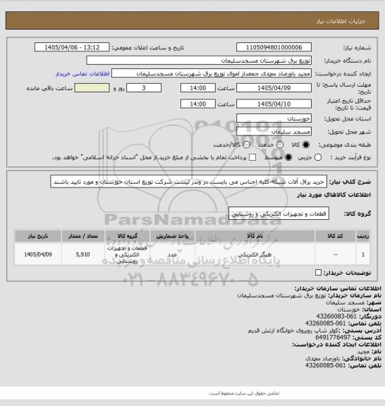 استعلام خرید یراق آلات شبکه-کلیه اجناس می بایست در وندر لیست شرکت توزیع استان خوزستان و مورد تایید باشند