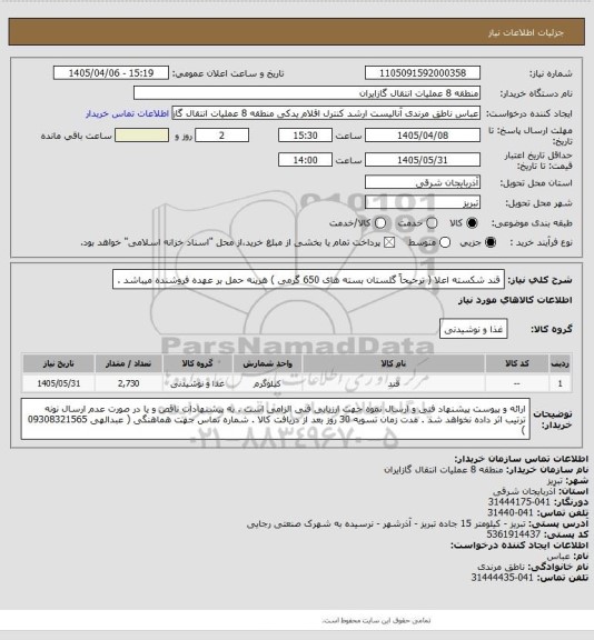 استعلام قند شکسته اعلا ( ترجیحاً گلستان بسته های 650 گرمی )
هزینه حمل بر عهده فروشنده میباشد .