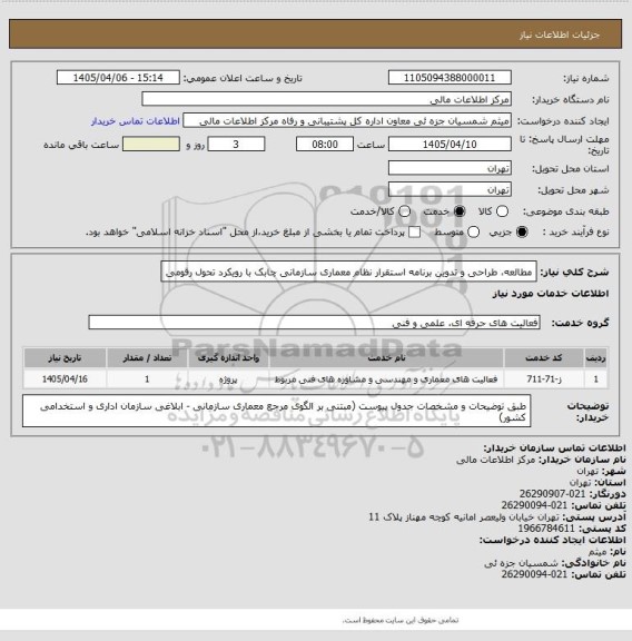 استعلام مطالعه، طراحی و تدوین برنامه استقرار نظام معماری سازمانی چابک با رویکرد تحول رقومی