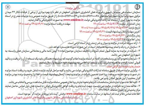 مزایده بهره برداری از غرفات تالار 24 میدان مرکزی میوه و تره بار