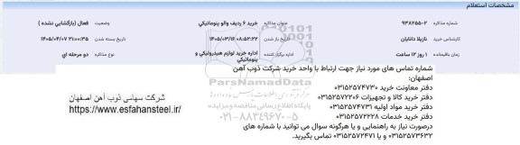 استعلام 6 ردیف والو پنوماتیکی