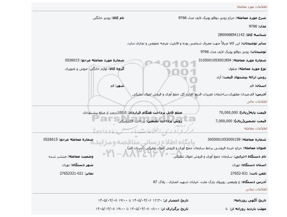 مزایده، زودپز دوقلو یونیک لایف مدل 9766
