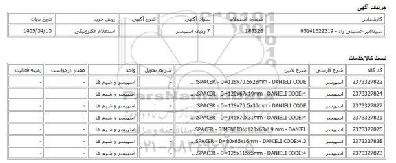 استعلام الکترونیکی، 7 ردیف اسپیسر